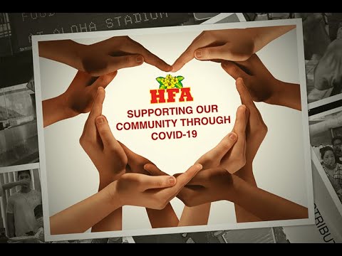 Hands coming together in the shape of a heart surrounding the text Supporting our community through COVID-19.
