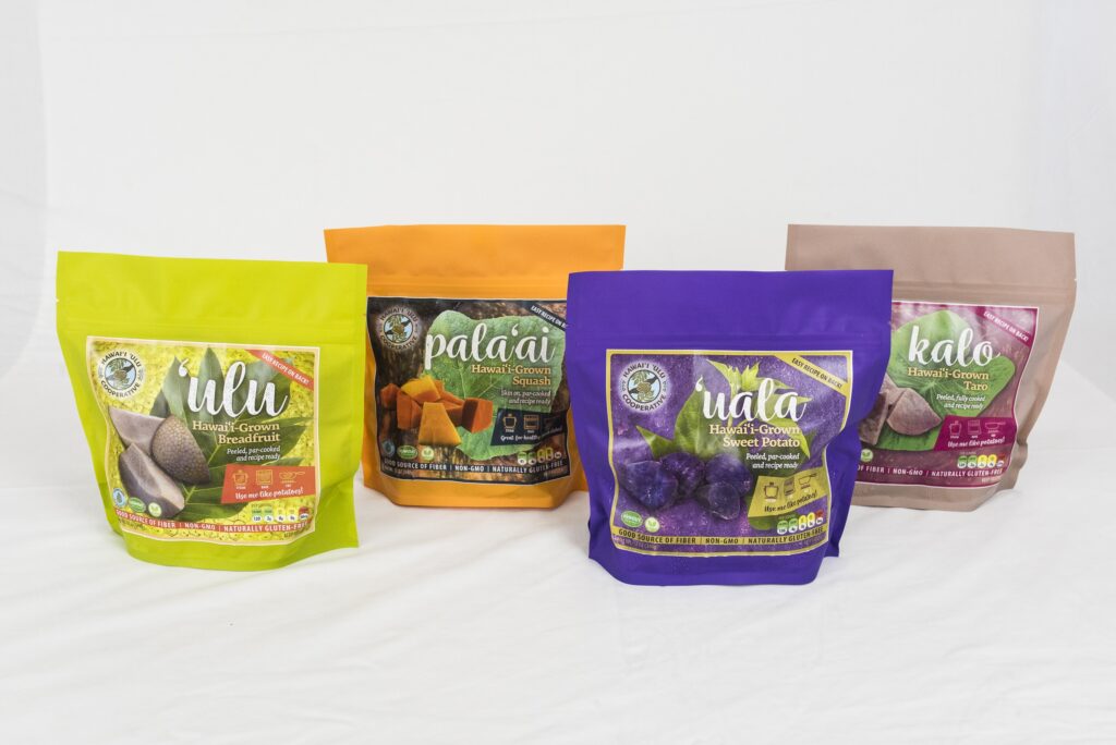 Four Uala Products including breadfruit, squash, sweet potato and taro.
